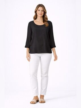 Bobeau Black Lightweight Blouse Size Small 3/4 Sleeve Scoop Neck Flowy Top